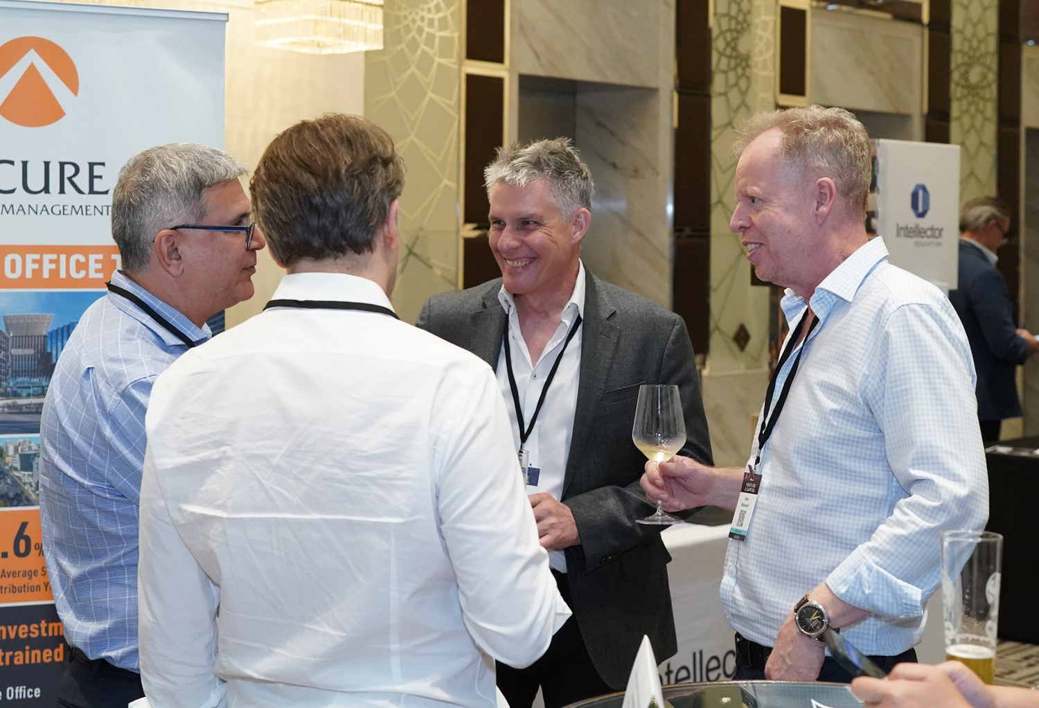 Group chatting at a trade table